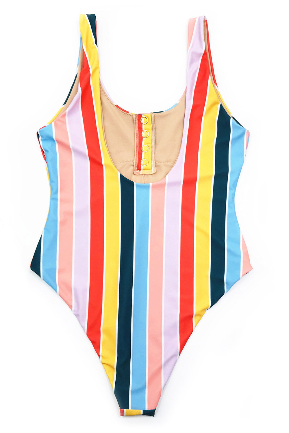 Iyasson Colorful Stripe Swimsuit with Metal Button