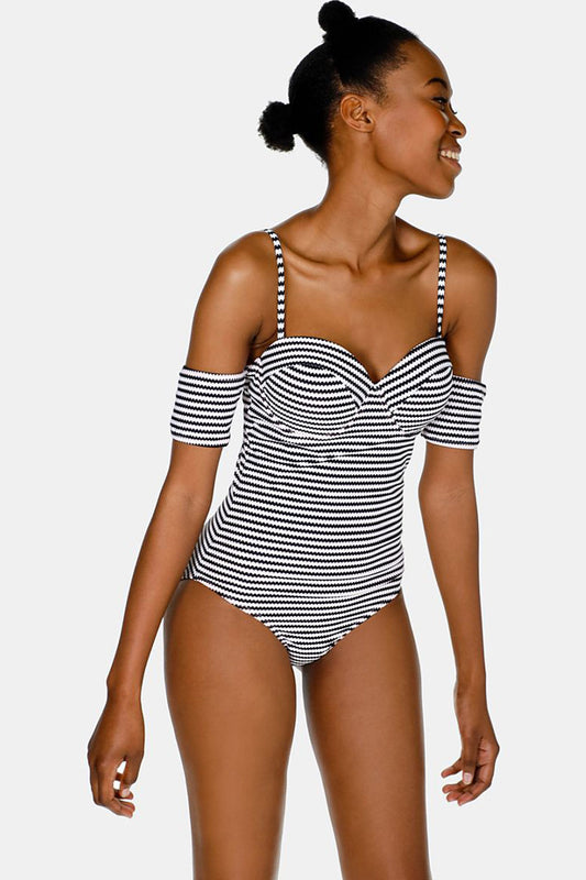 Iyasson Stripe Off Shoulder One-piece Swimsuit