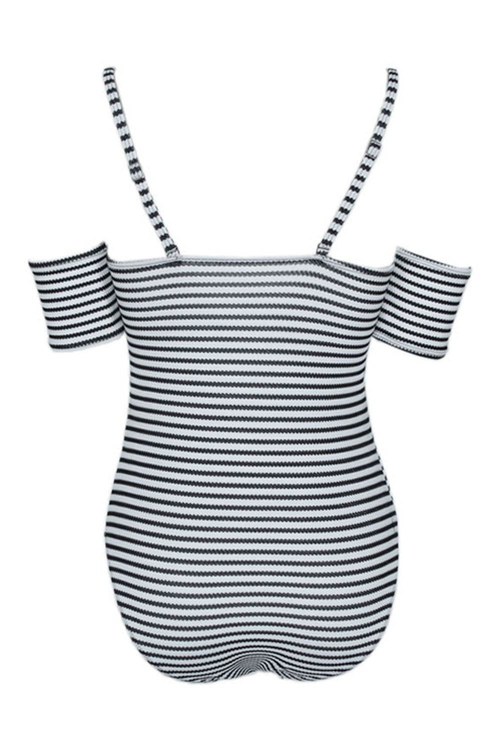 Iyasson Stripe Off Shoulder One-piece Swimsuit