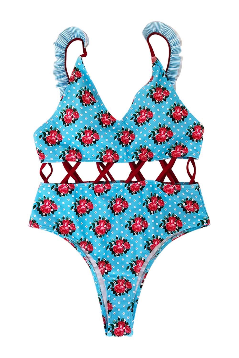 Iyasson Floral Criss Cross One-piece Swimsuit