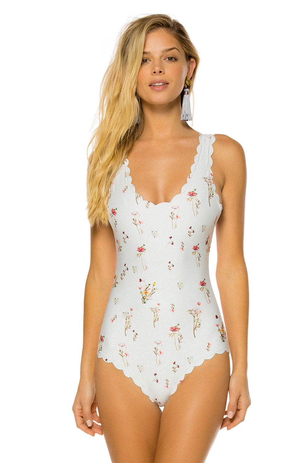 Iyasson Floral Print Laciness One-piece Swimsuit