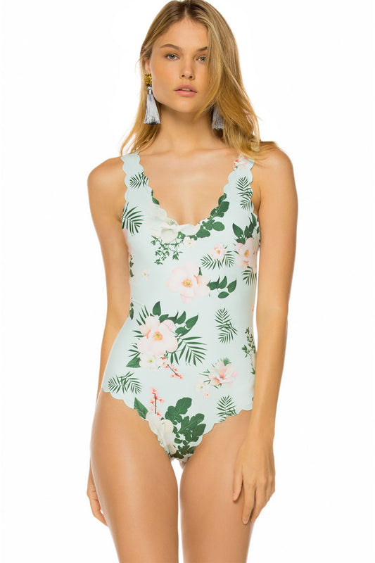 Iyasson Floral Print Laciness One-piece Swimsuit
