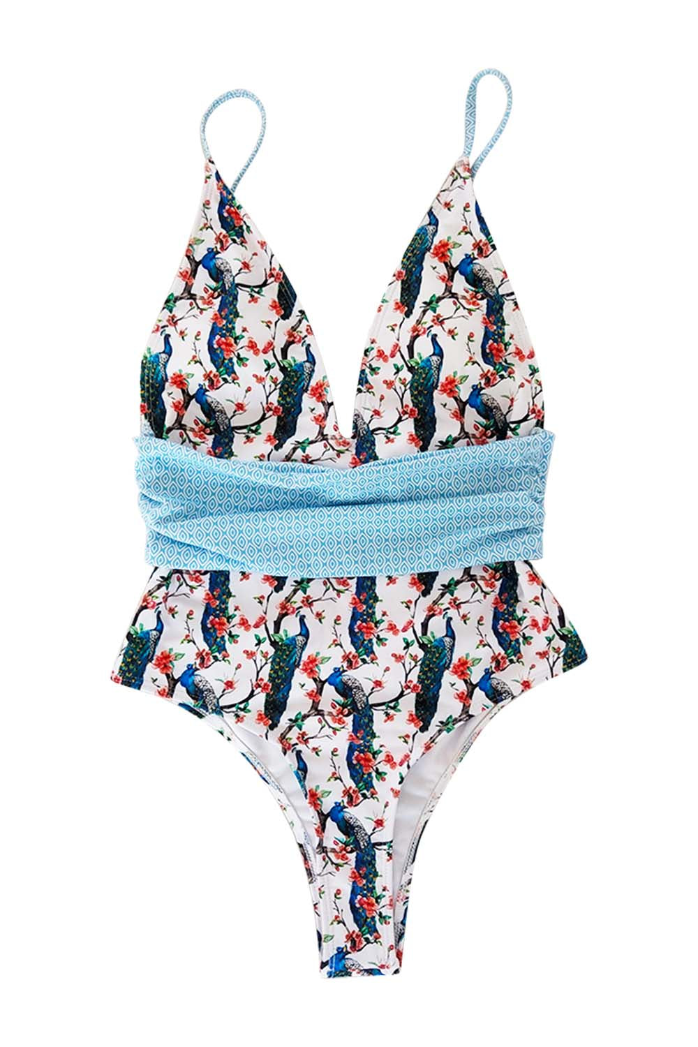 Iyasson Halter Neck Floral Print Swimsuit