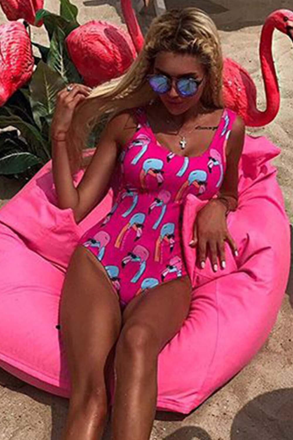 Iyasson Flamingo Cartoon One-piece Swimwear