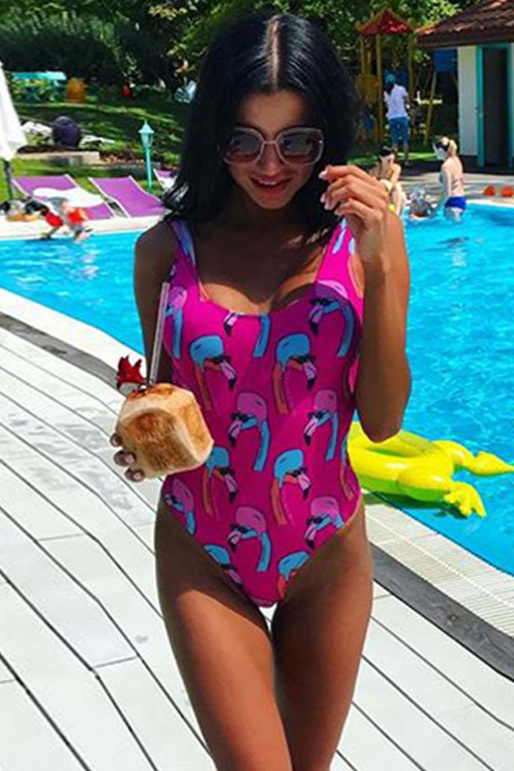 Iyasson Flamingo Cartoon One-piece Swimwear