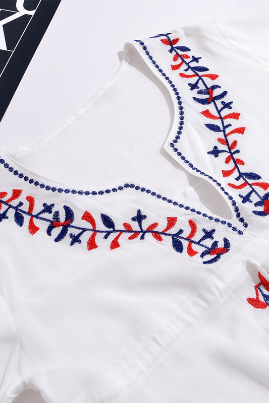 Iyasson Long Sleeve Floral Embroidered Smock Dress