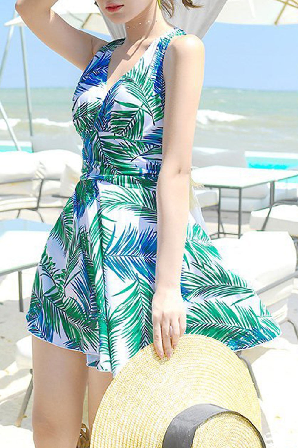 Iyasson Womens Cute Shirring Skirt Style One-piece Swimsuit