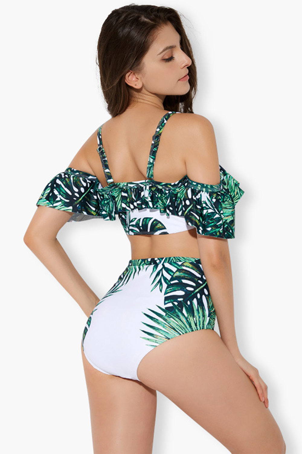 Iyasson Womens Sexy Leaf Print Ruffle Hollow Swimsuit