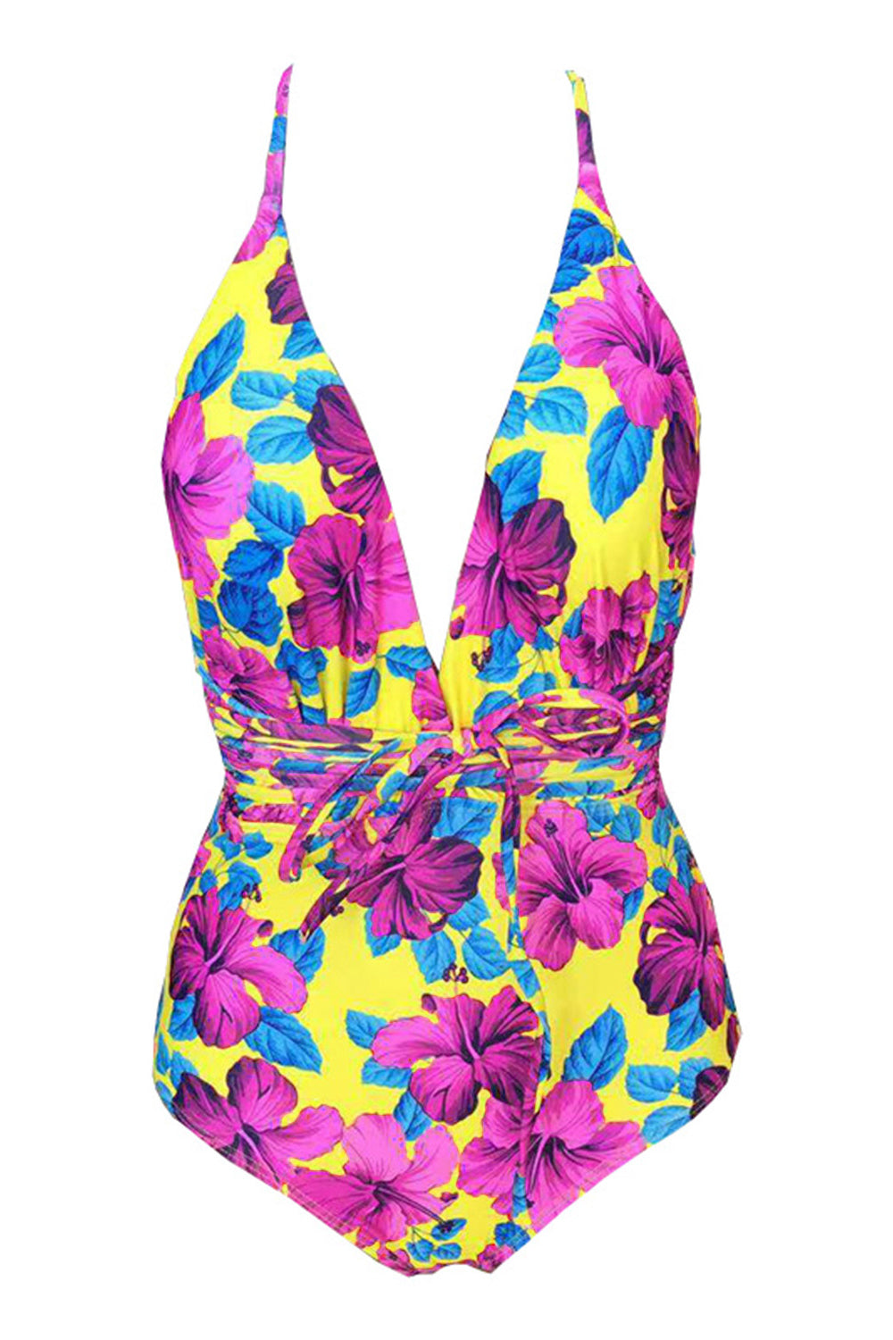 Iyasson Womens Sexy Printed Multi-Rope V-neck Halter One-piece Swimsuit