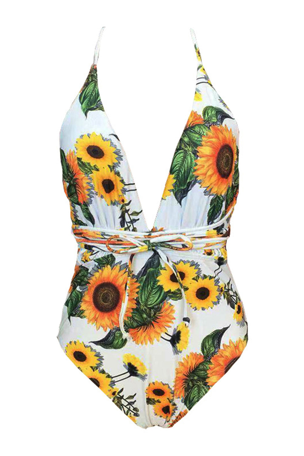 Iyasson Womens Sexy Printed Multi-Rope V-neck Halter One-piece Swimsuit