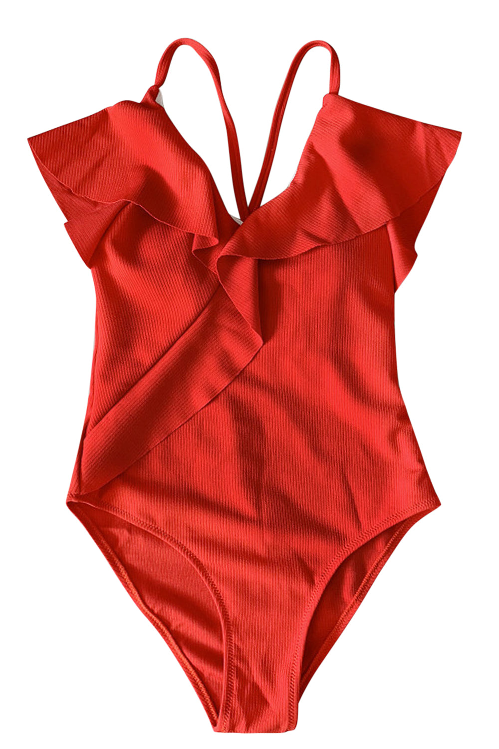 Iyasson Womens Sexy V Neck Ruffled Criss Cross Shoulder Strap Triangle One-piece Swimsuit