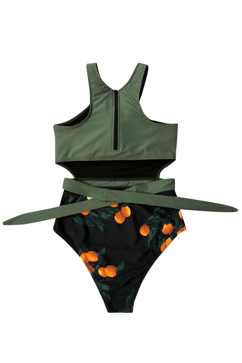Iyasson Womens Sexy Print Stitching O-Neck Zipper Strap One-piece Swimsuit