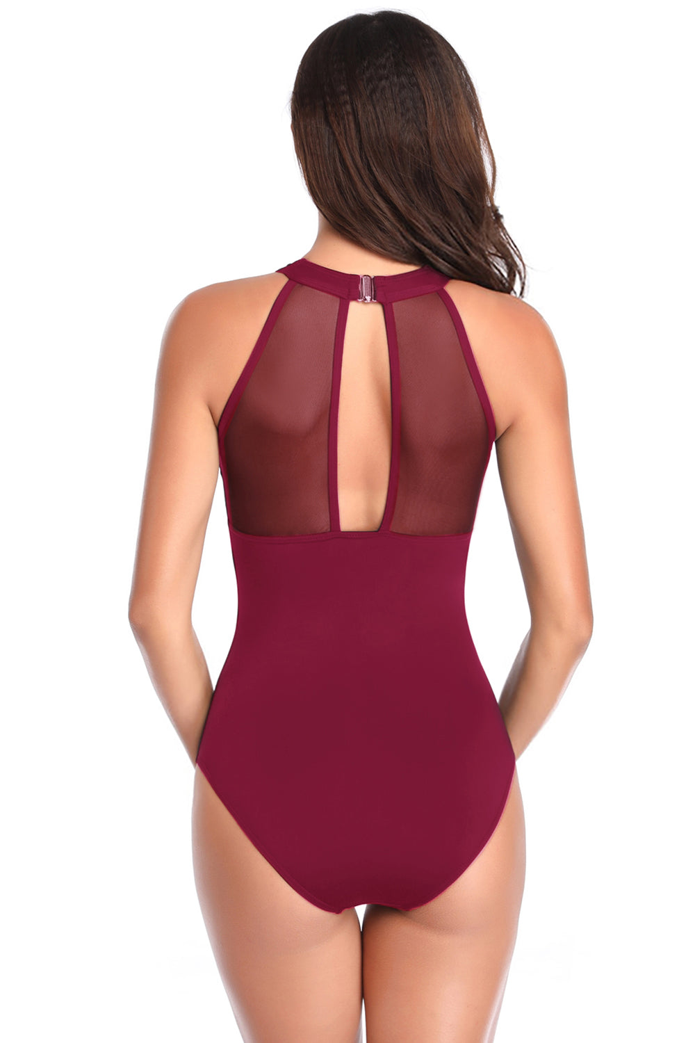 Iyasson Womens Sexy Mesh O-neck Hollow Hook One-piece Swimsuit