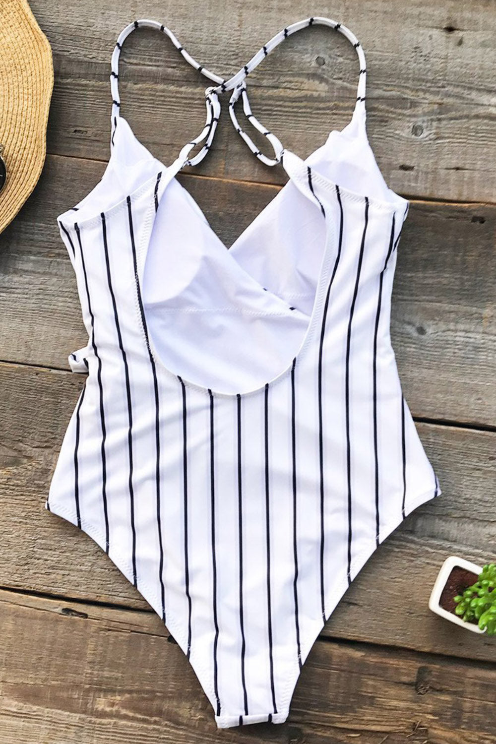 Iyasson Womens Cute White Stripe V-Neck Swimsuit