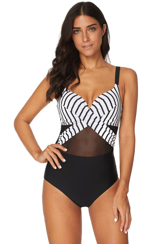 Iyasson Womens Sexy Mesh Stripe Swimsuit