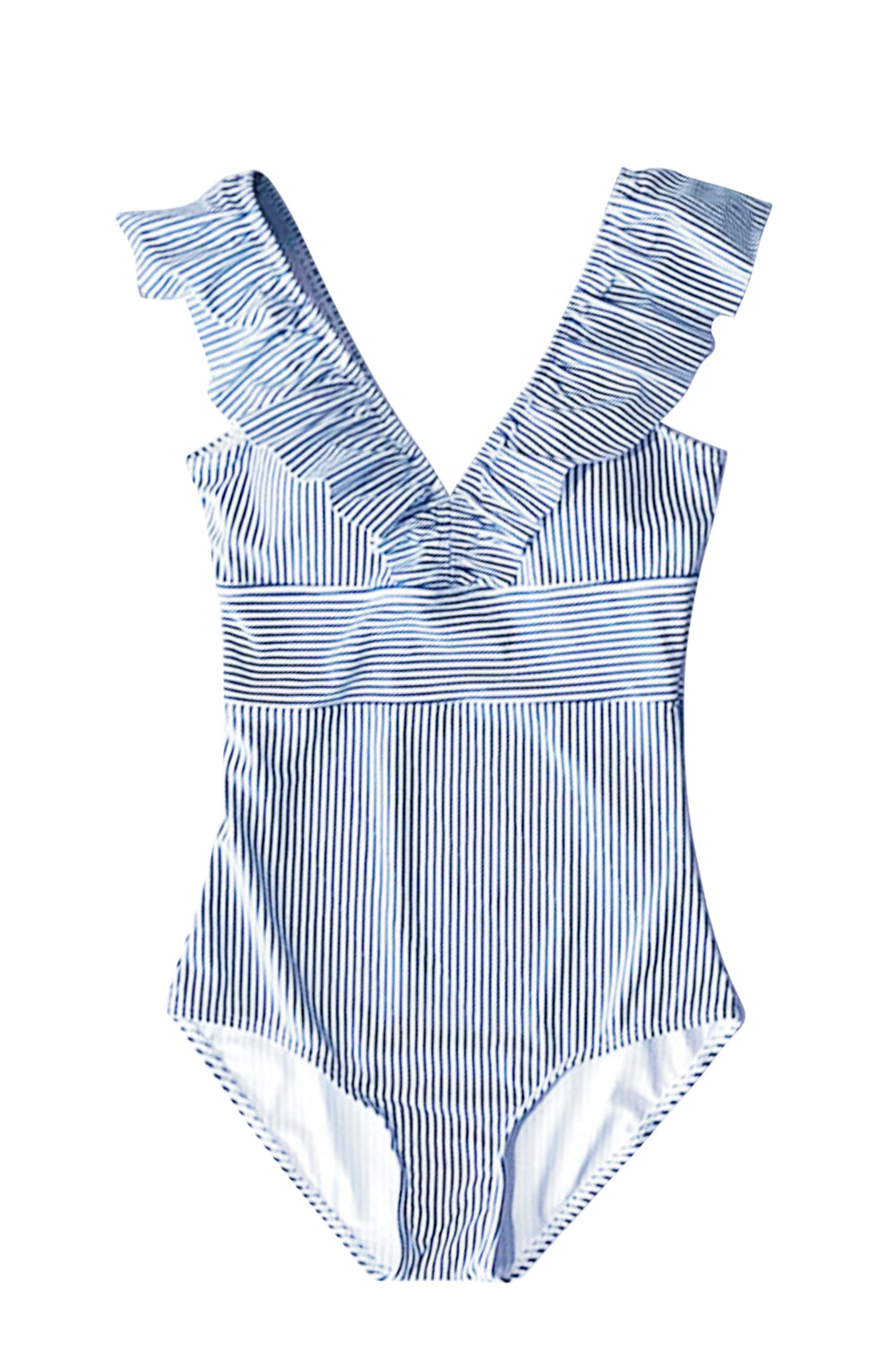 Iyasson Womens Sexy Stripe Deep V-Neck Ruffle Trim Swimsuit