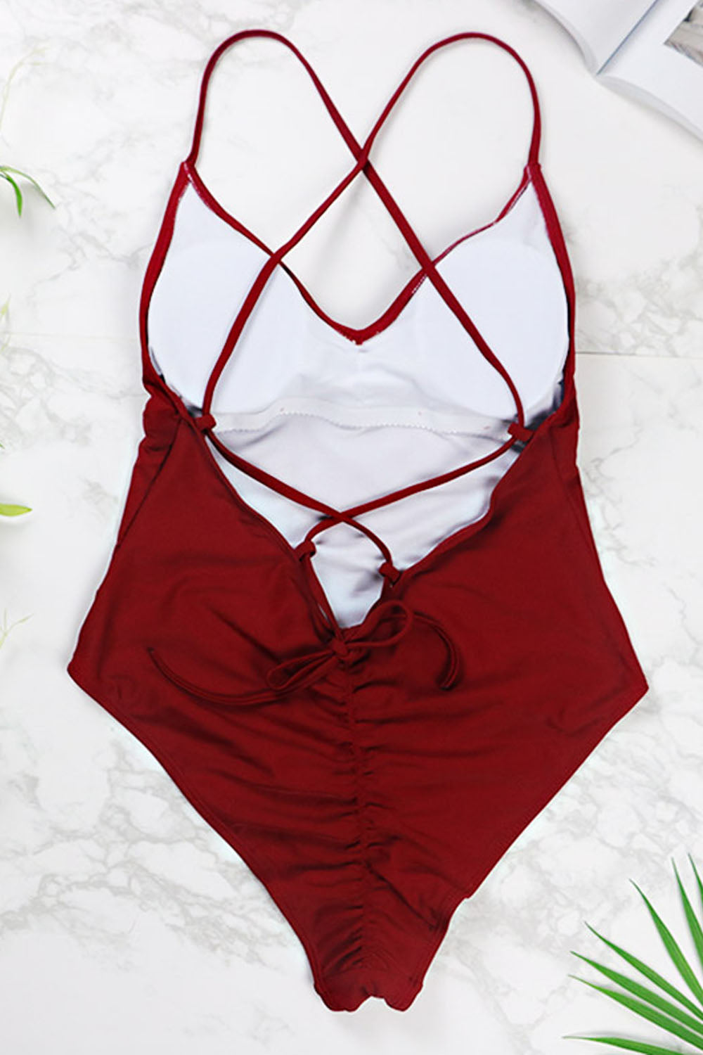 Iyasson Women's Sexy Deep V Cross Spaghetti Strap One-piece Swimsuit