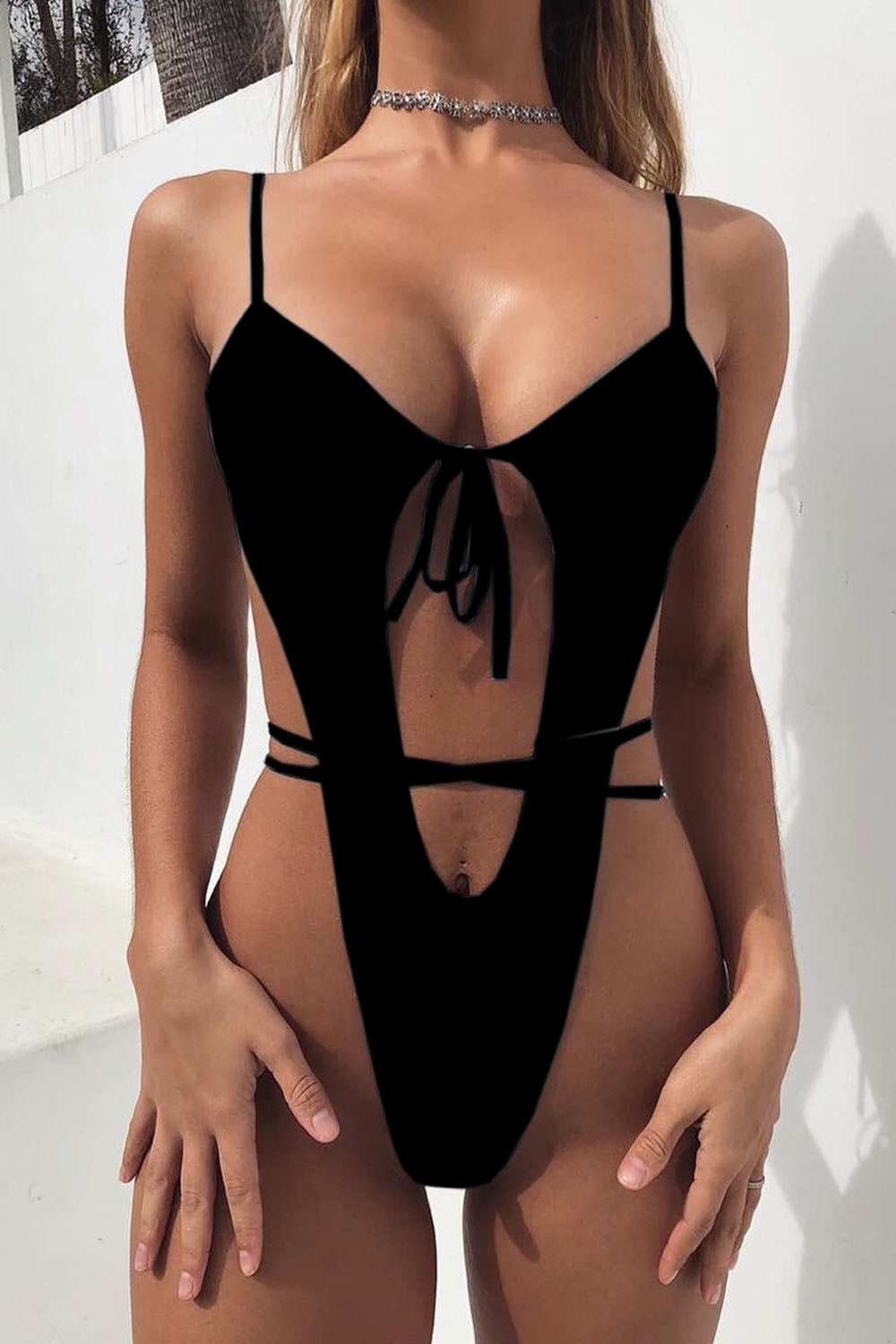 Iyasson Women's Sexy Spaghetti Strap Thong One-piece Swimsuit