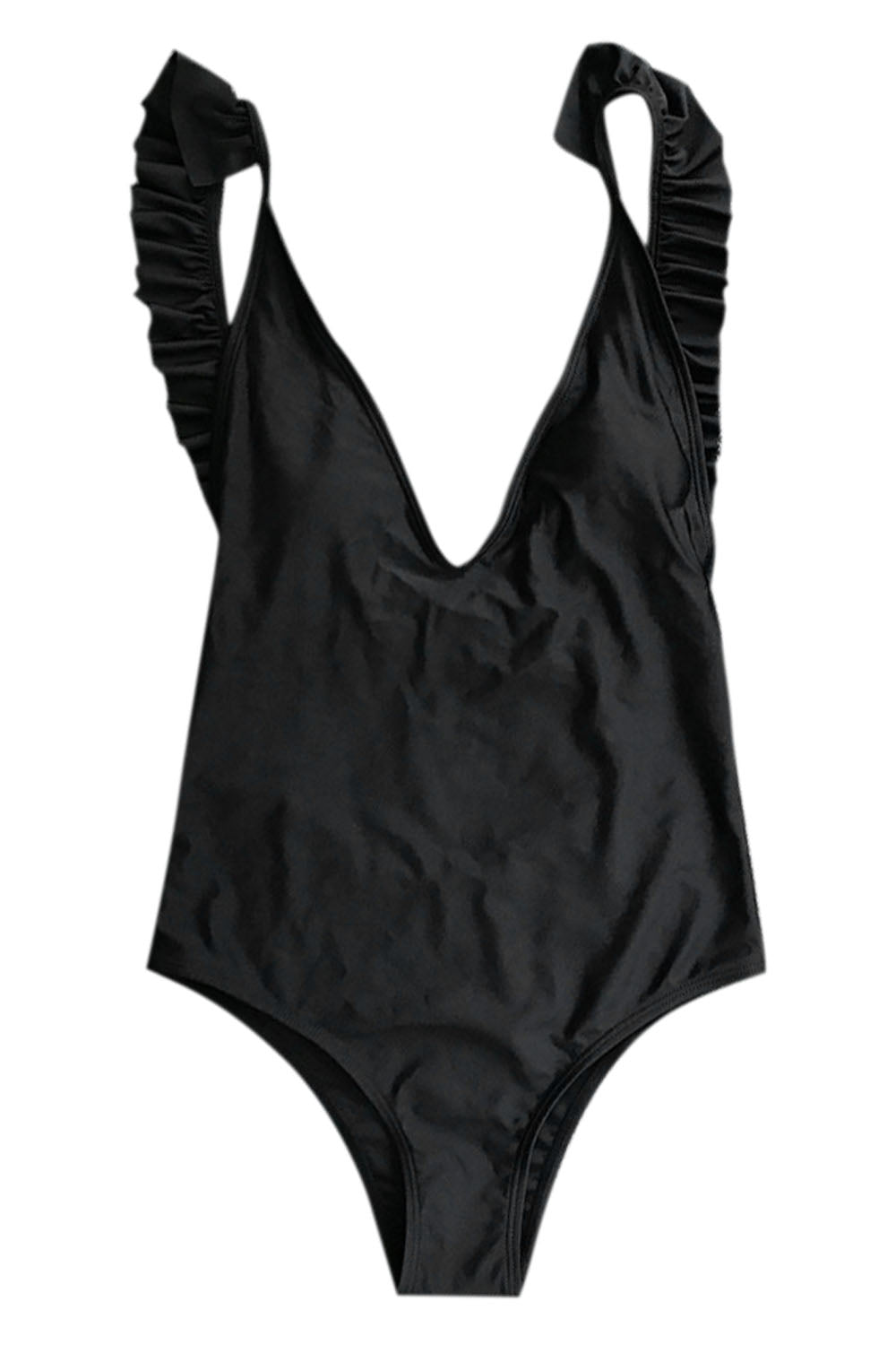 Iyasson Women's Sexy Deep V-Neck Shoulder Strap Ruffle Trim One-piece Swimsuit
