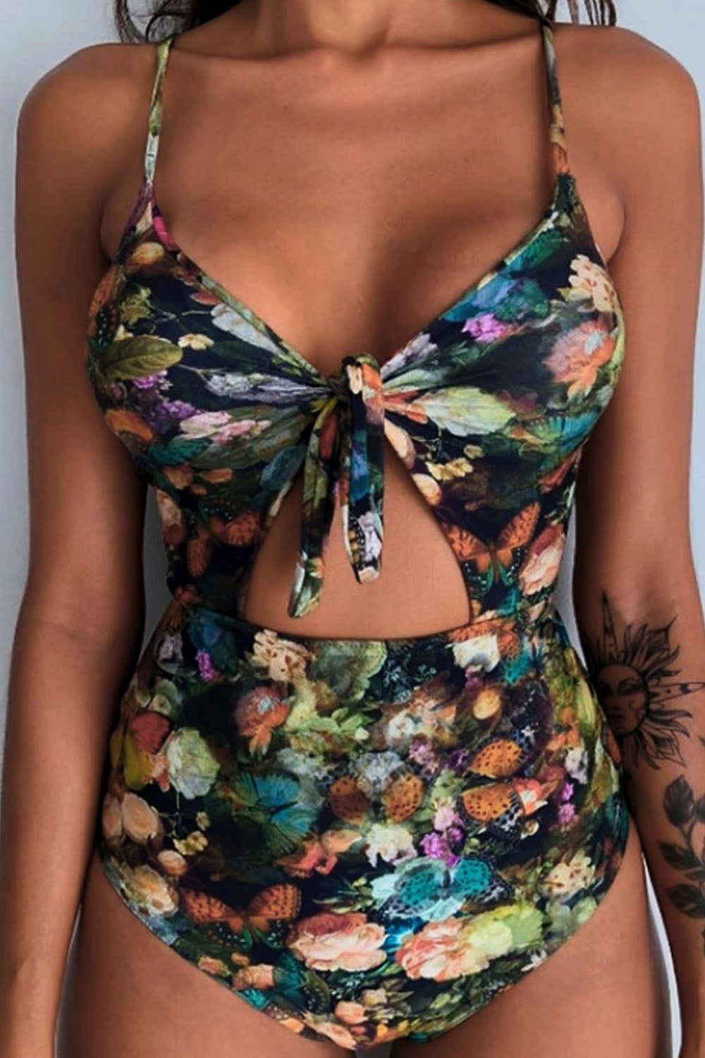 Iyasson Women's Sexy Floral Print Knotted Hollow One-piece Swimsuit