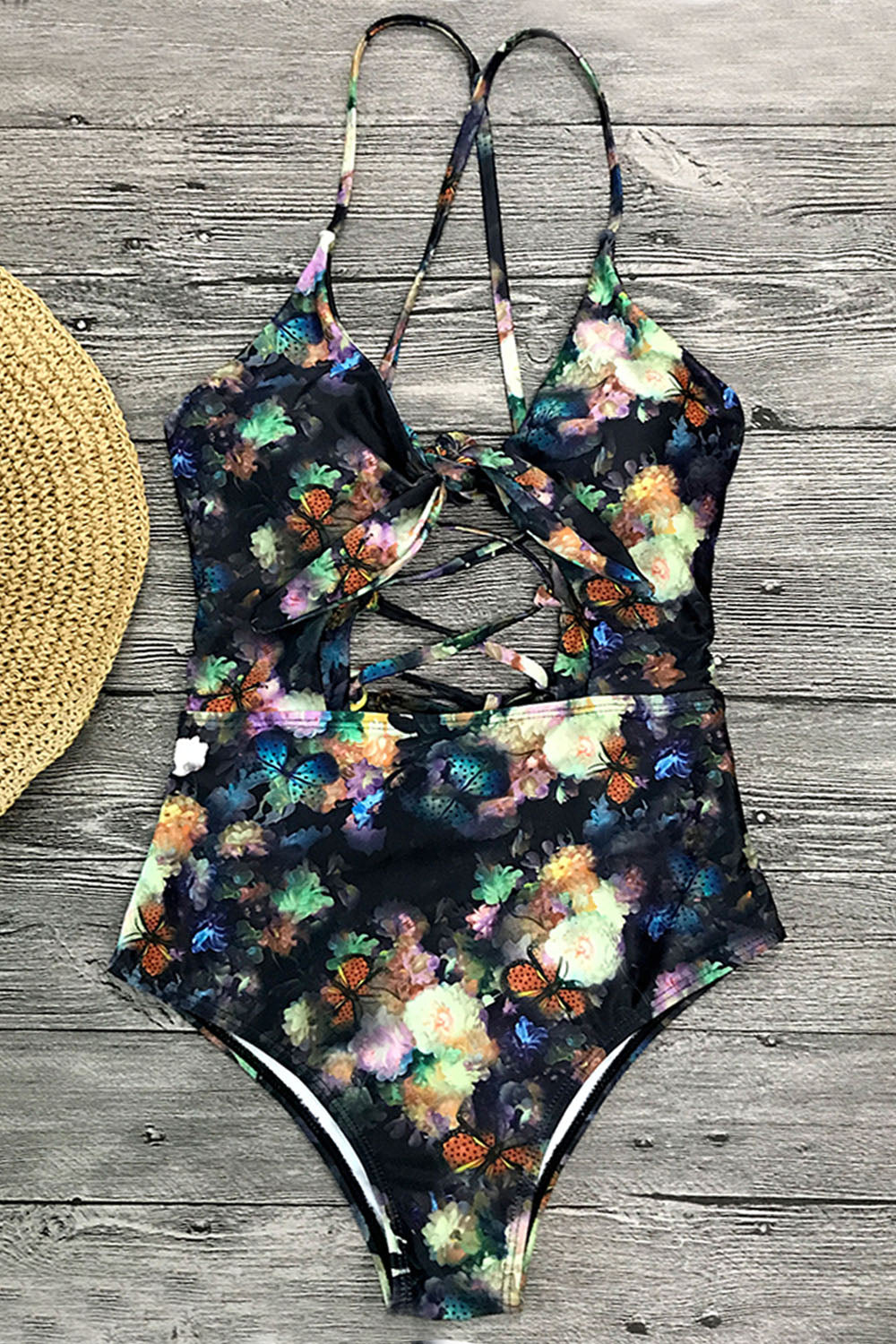 Iyasson Women‘’s Sexy Floral Print Knotted Hollow One-piece Swimsuit