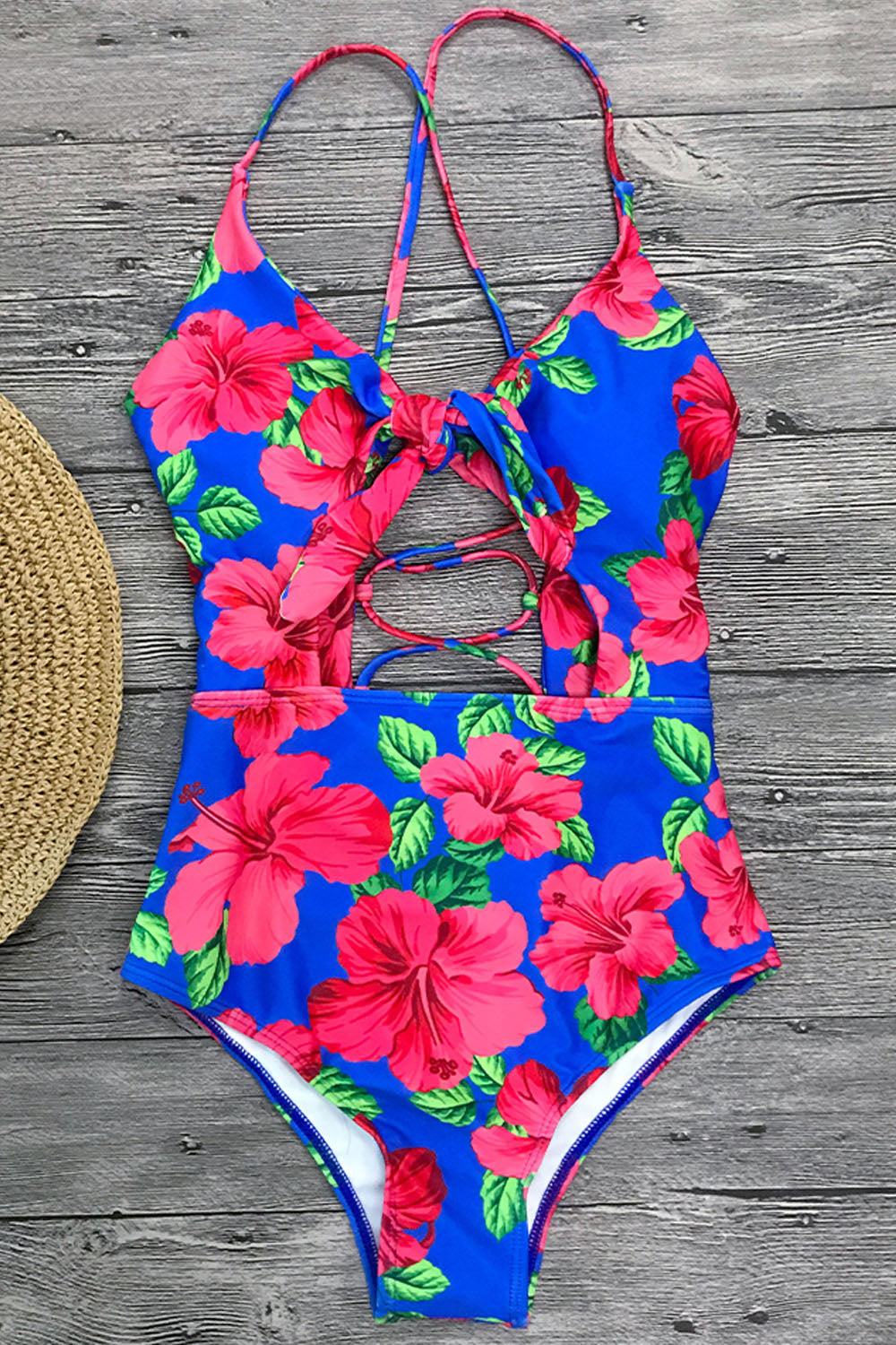 Iyasson Women‘’s Sexy Floral Print Knotted Hollow One-piece Swimsuit