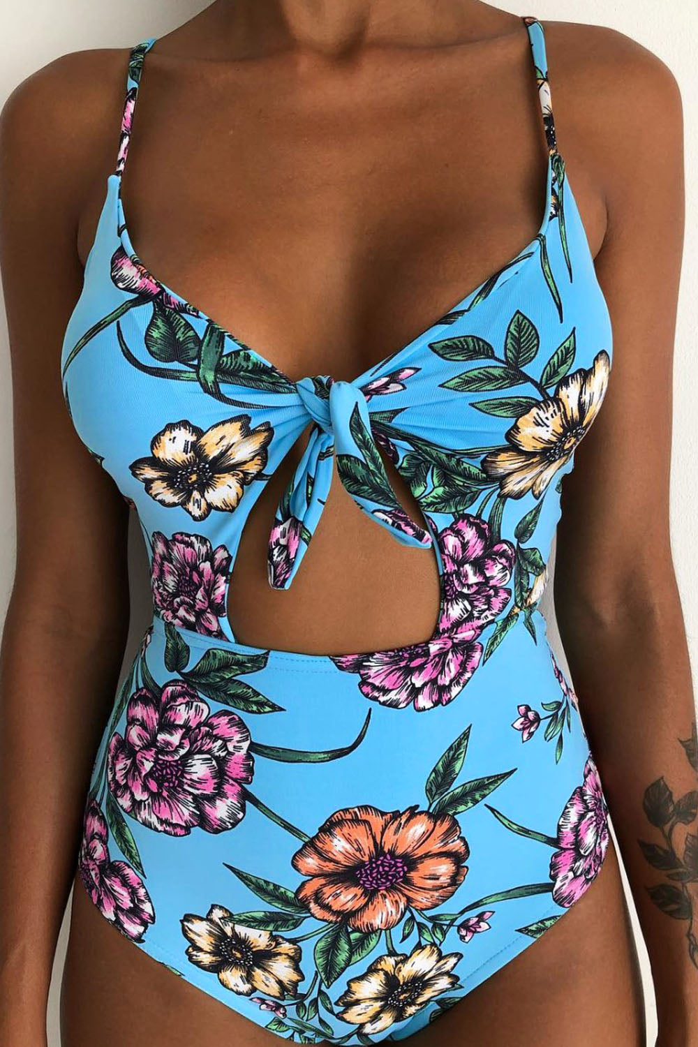 Iyasson Women's Sexy Floral Print Knotted Hollow One-piece Swimsuit