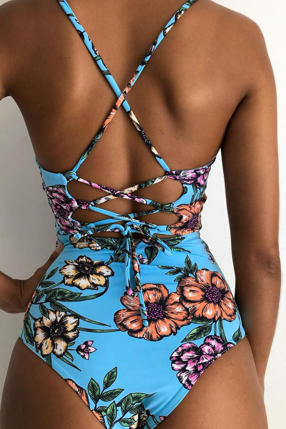 Iyasson Women's Sexy Floral Print Knotted Hollow One-piece Swimsuit