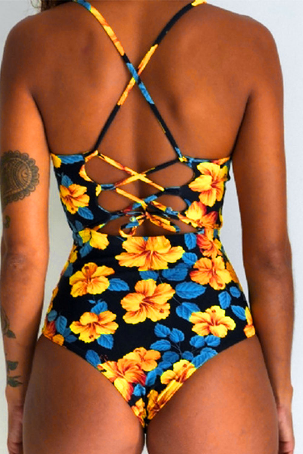 Iyasson Women's Sexy Floral Print Knotted Hollow One-piece Swimsuit