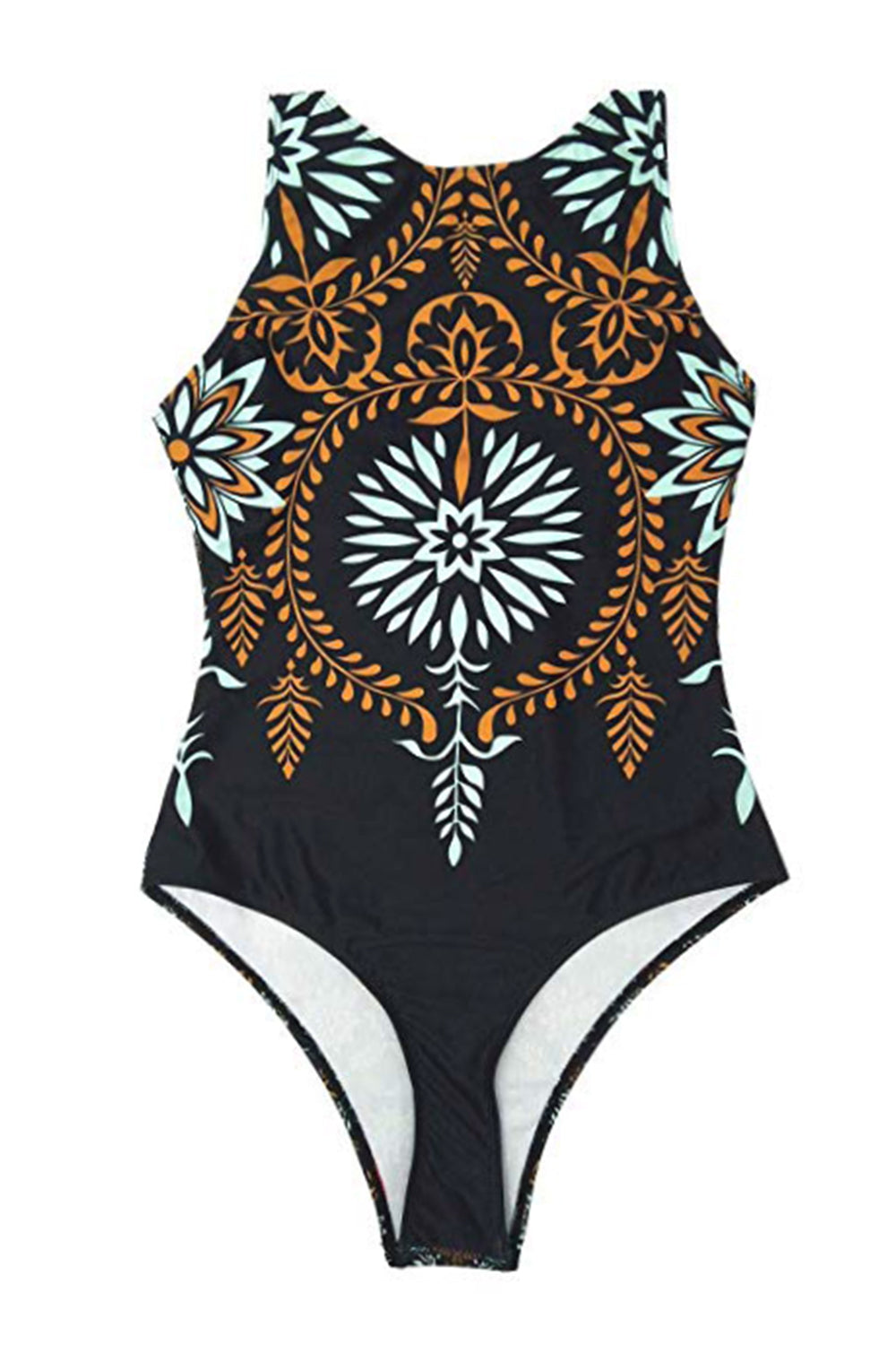 Iyasson Women's Vintage Pattern O-Neck Swimsuit