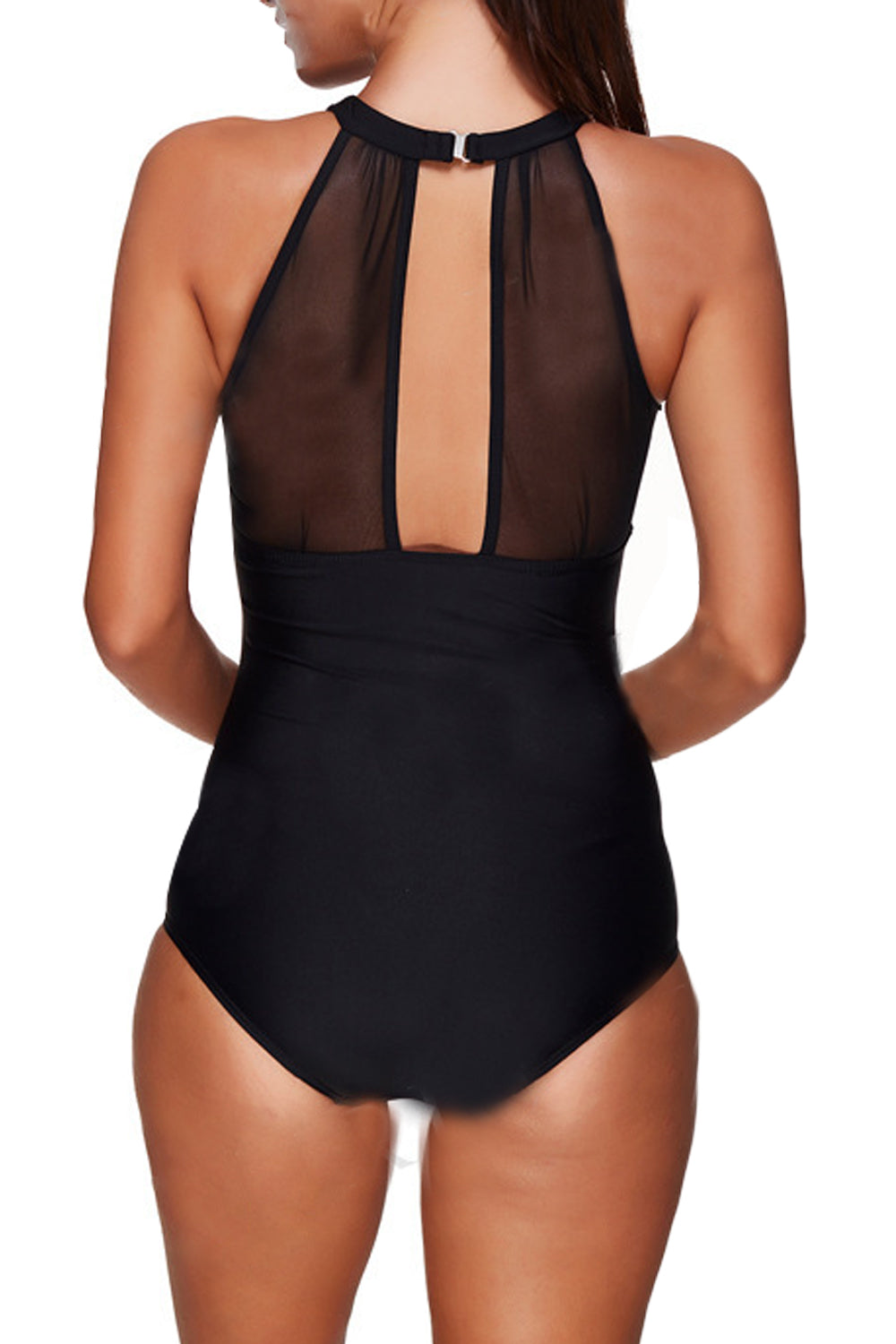 Iyasson Black See Through High-neck One-piece Swimsuit