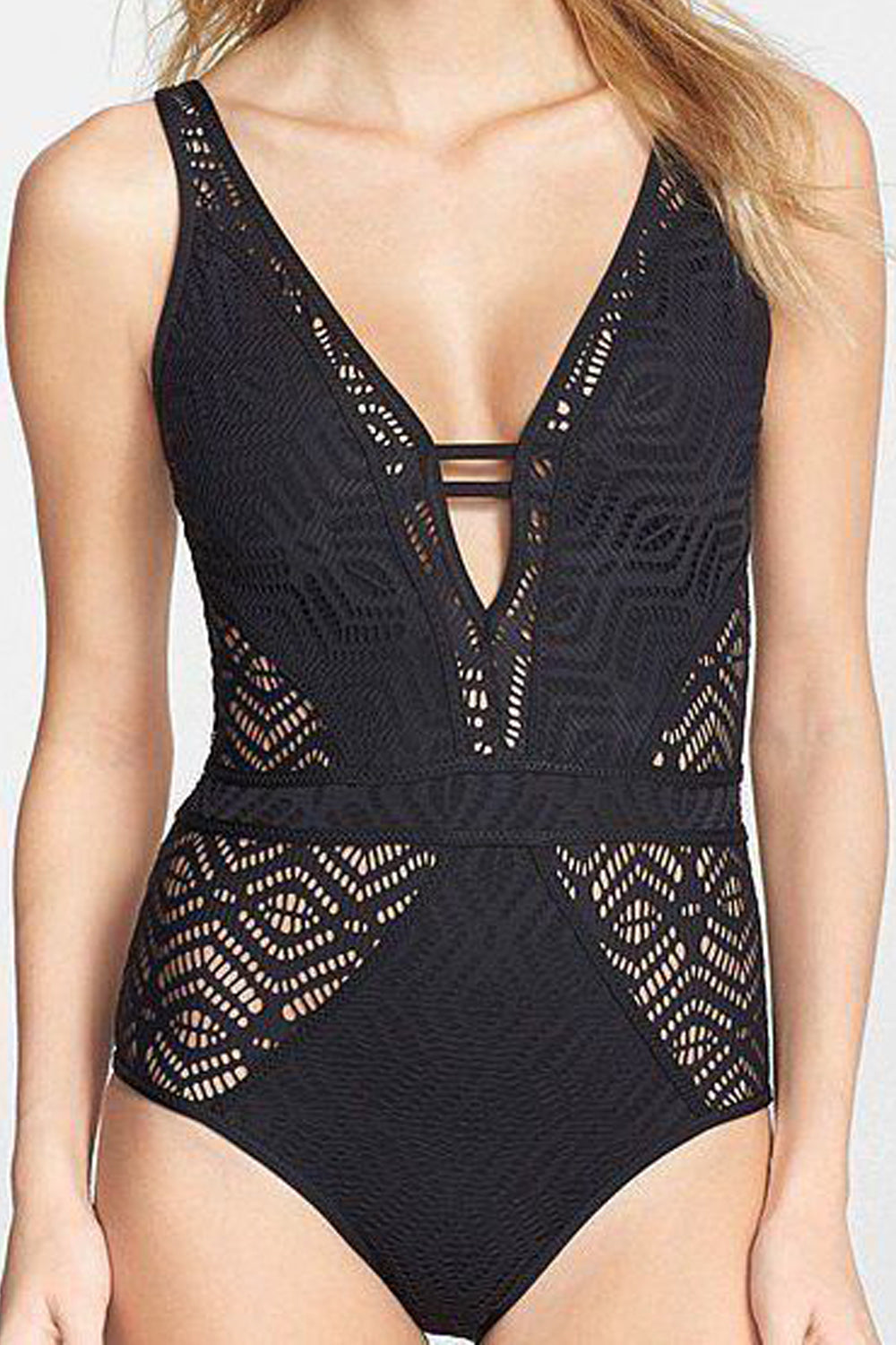 Iyasson Deep V Neck One-piece Swimsuit