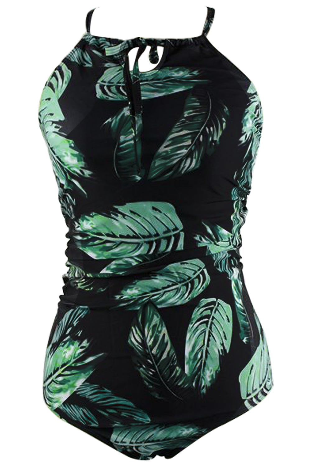 Iyasson Trendy High Neck Lush Leaves Print One-piece Swimsuit