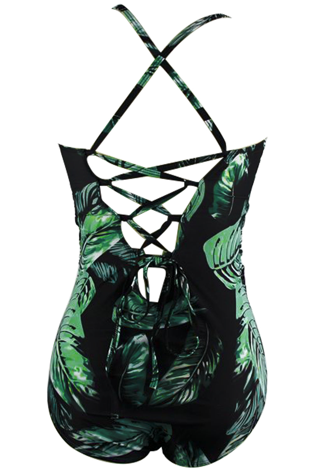 Iyasson Trendy High Neck Lush Leaves Print One-piece Swimsuit