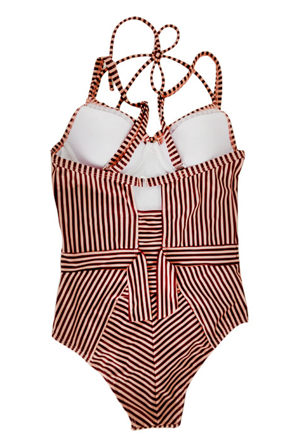 Iyasson Vintage Red Stripe Print One-piece Swimsuit