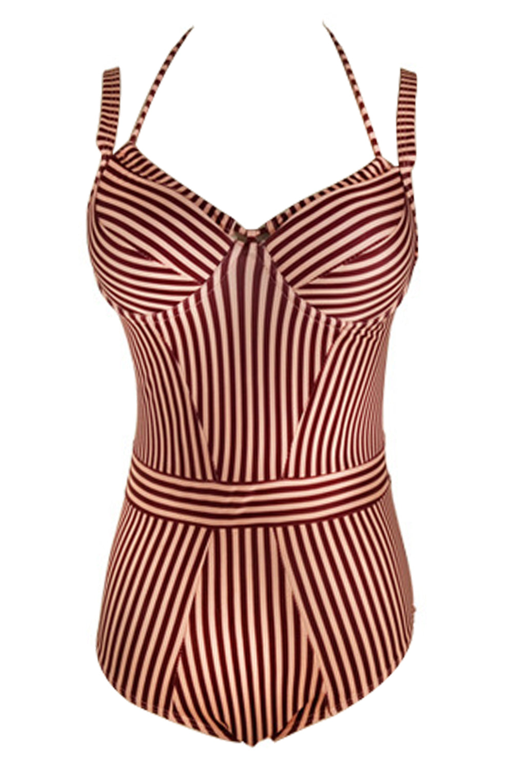 Iyasson Vintage Red Stripe Print One-piece Swimsuit