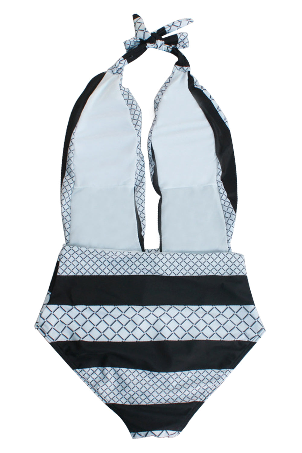 Iyasson Geometric Print and Stripe Design One-piece Swimsuit