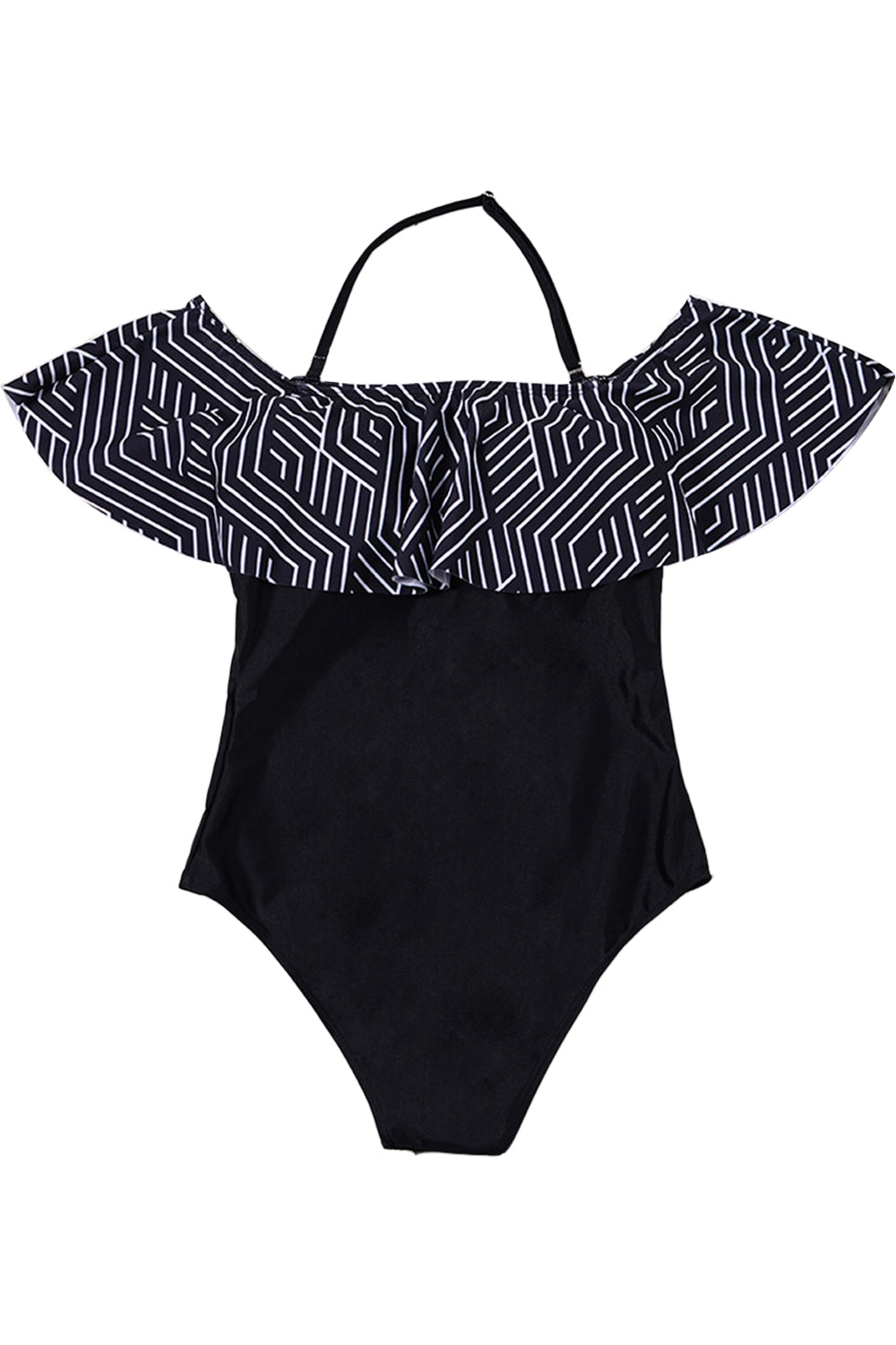 Iyasson Black  Falbala Stripe Print One-piece Swimsuit