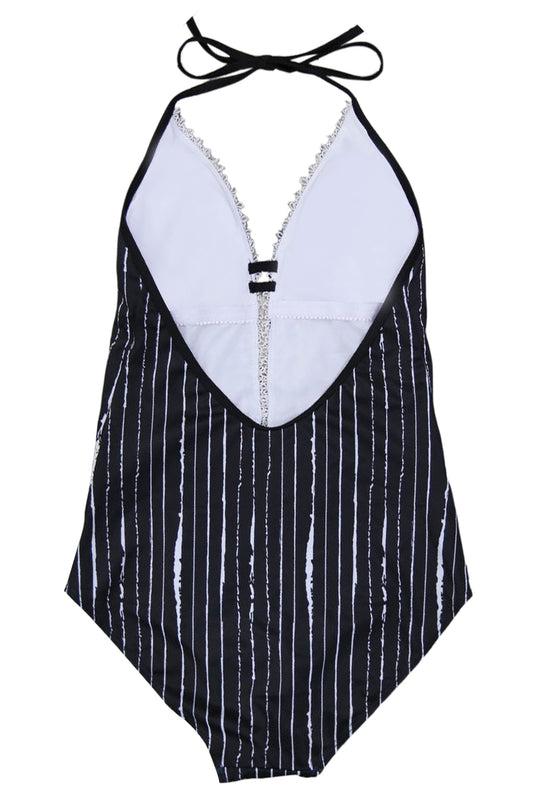 Iyasson White Lace Stripes One-piece Swimsuit