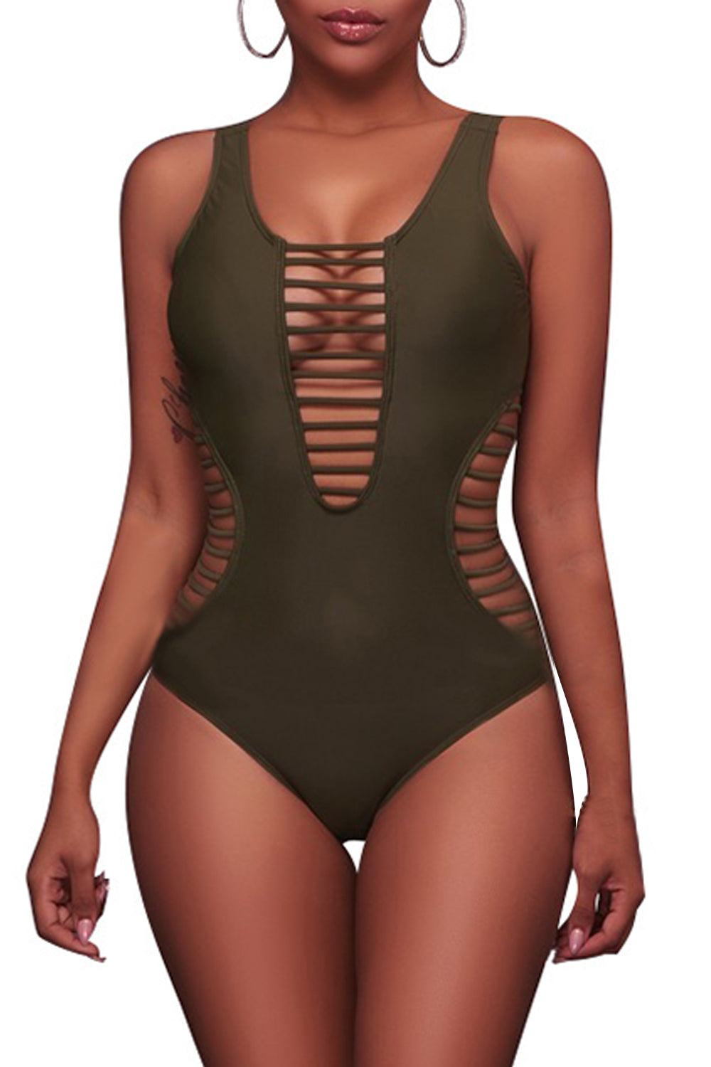 Iyasson Strappy Solid One-piece Swimsuit