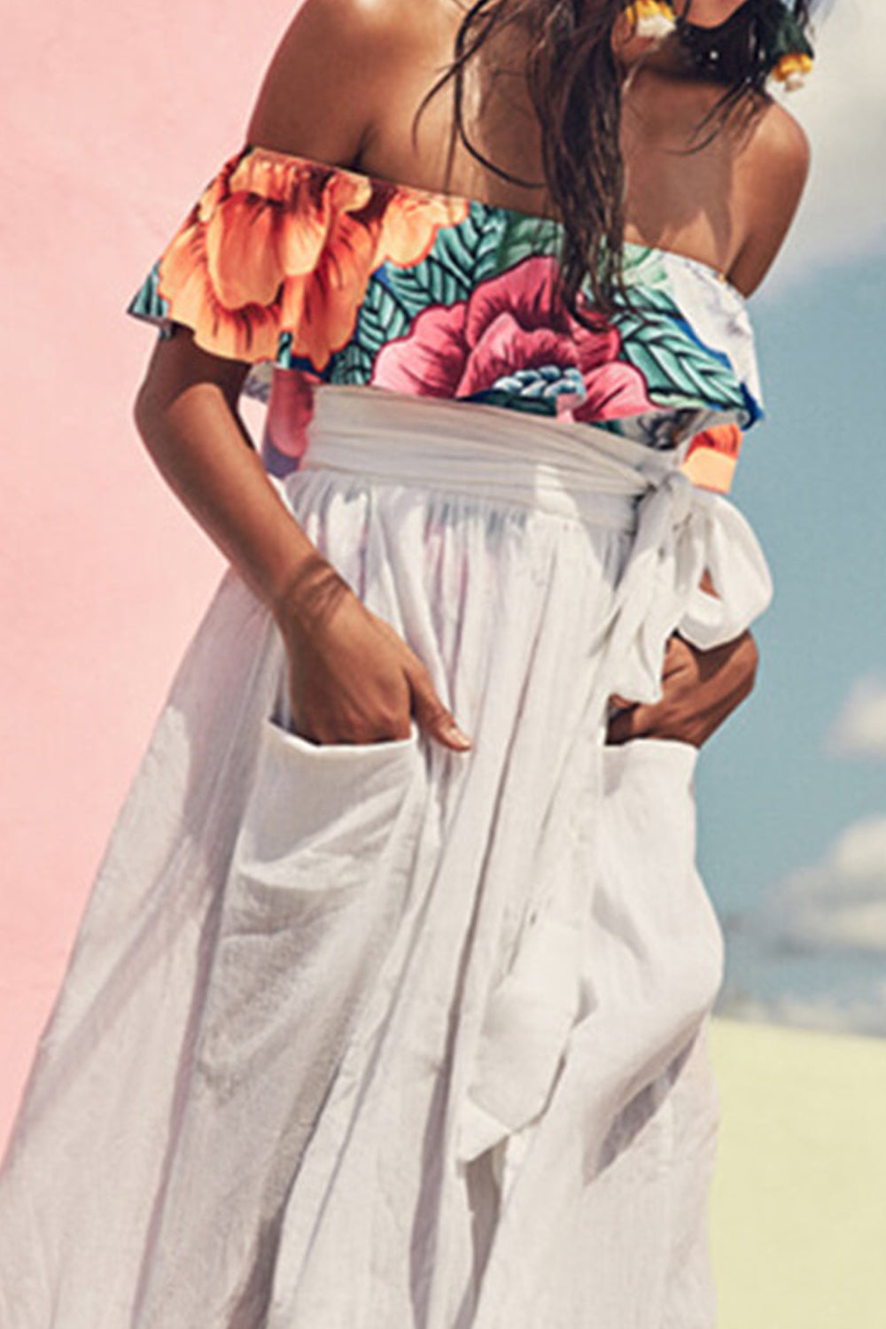Iyasson Floral Print Falbala design One-piece Swimsuit