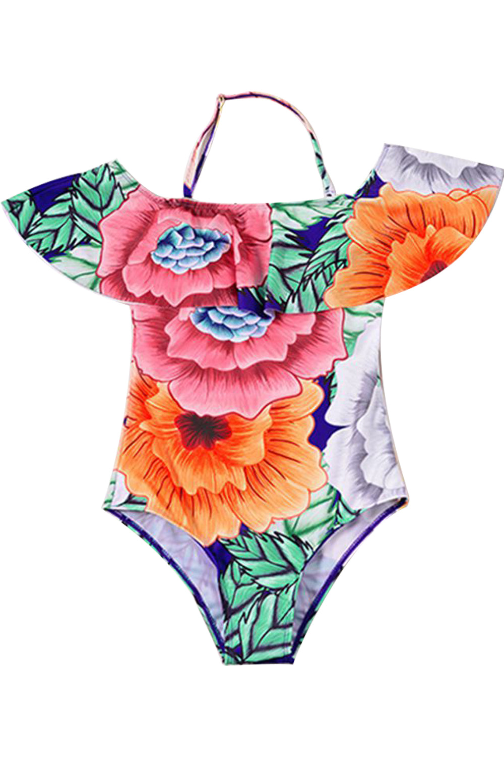 Iyasson Floral Print Falbala design One-piece Swimsuit