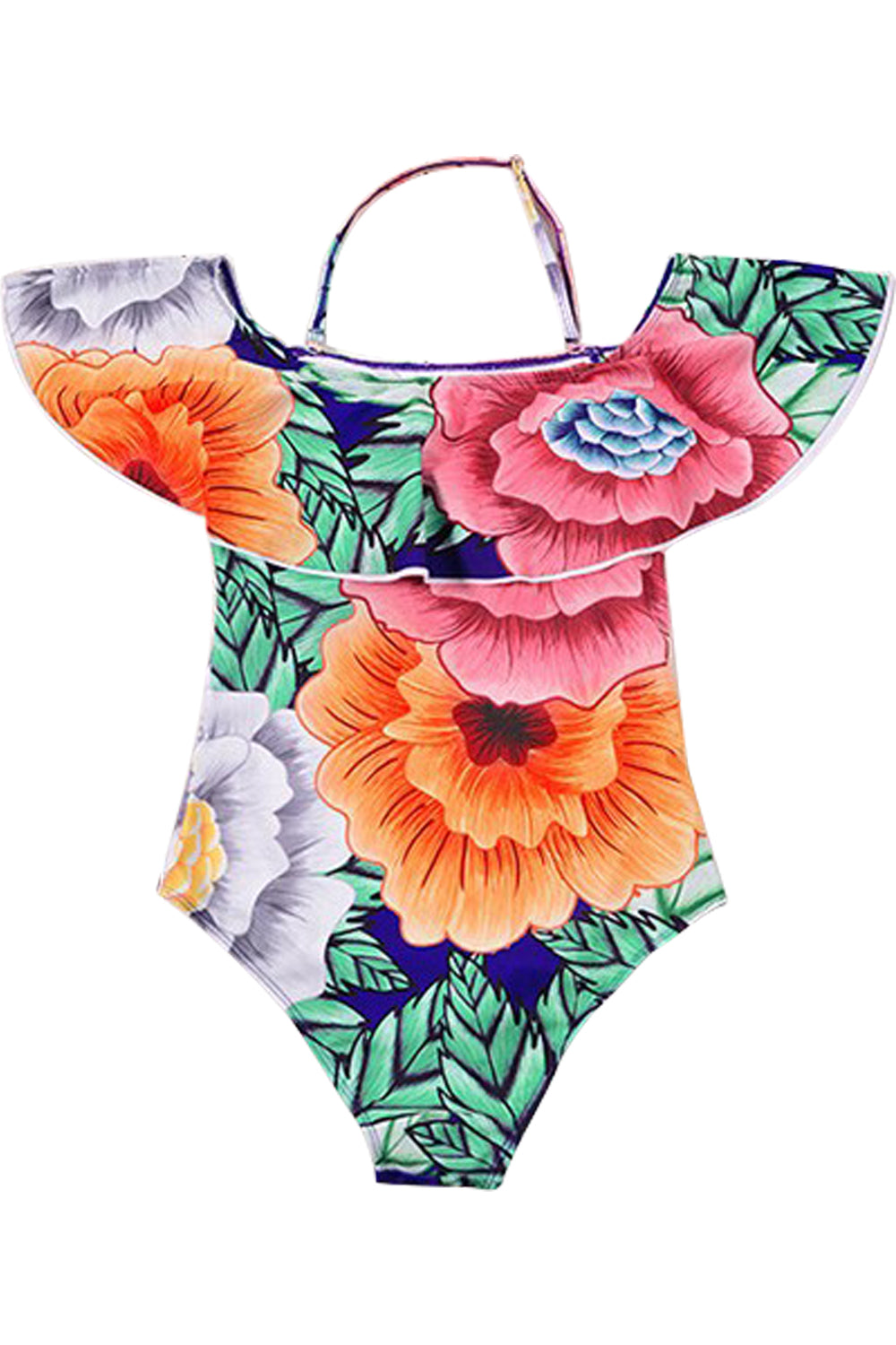 Iyasson Floral Print Falbala design One-piece Swimsuit
