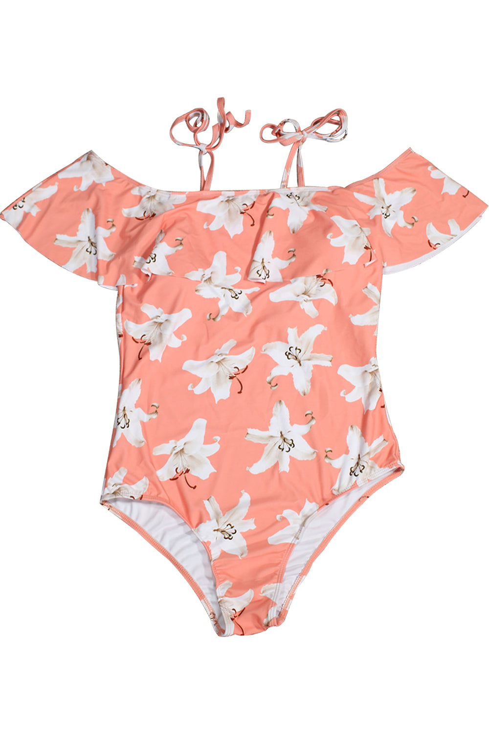 Iyasson Orange Floral Print Falbala One-piece Swimsuit