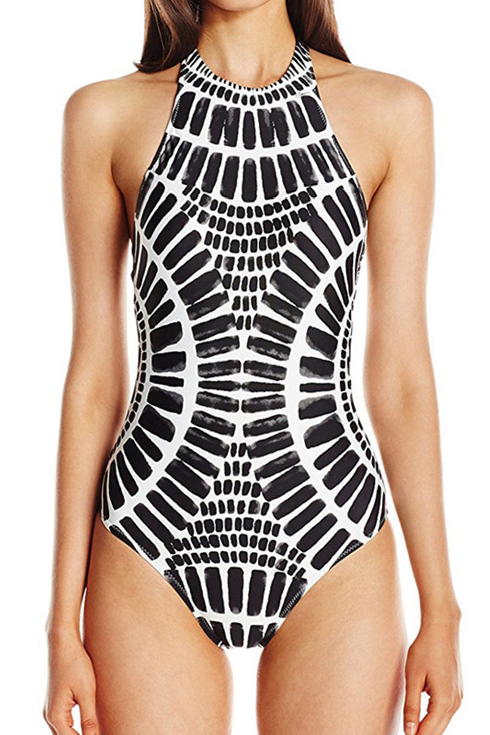 Iyasson Fashional Print Backless One-piece Swimsuit