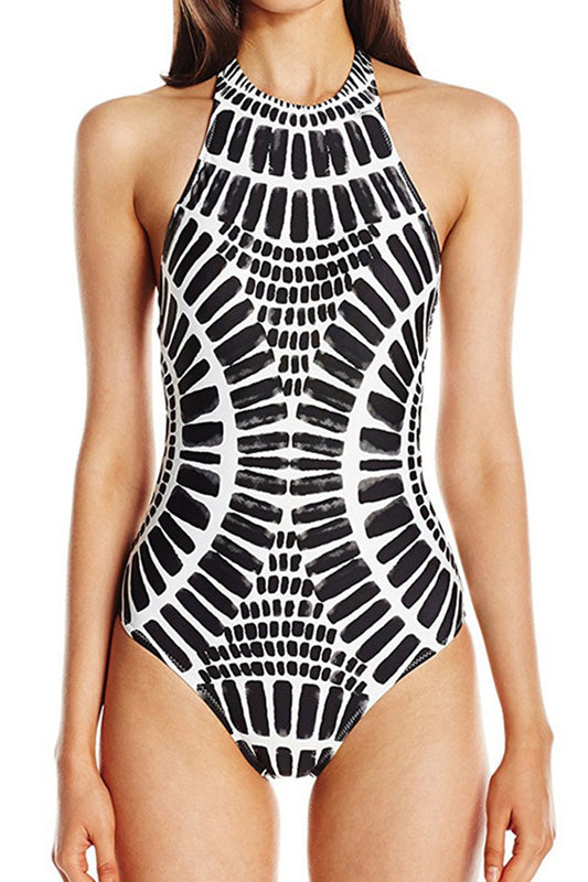 Iyasson Fashional Print Backless One-piece Swimsuit