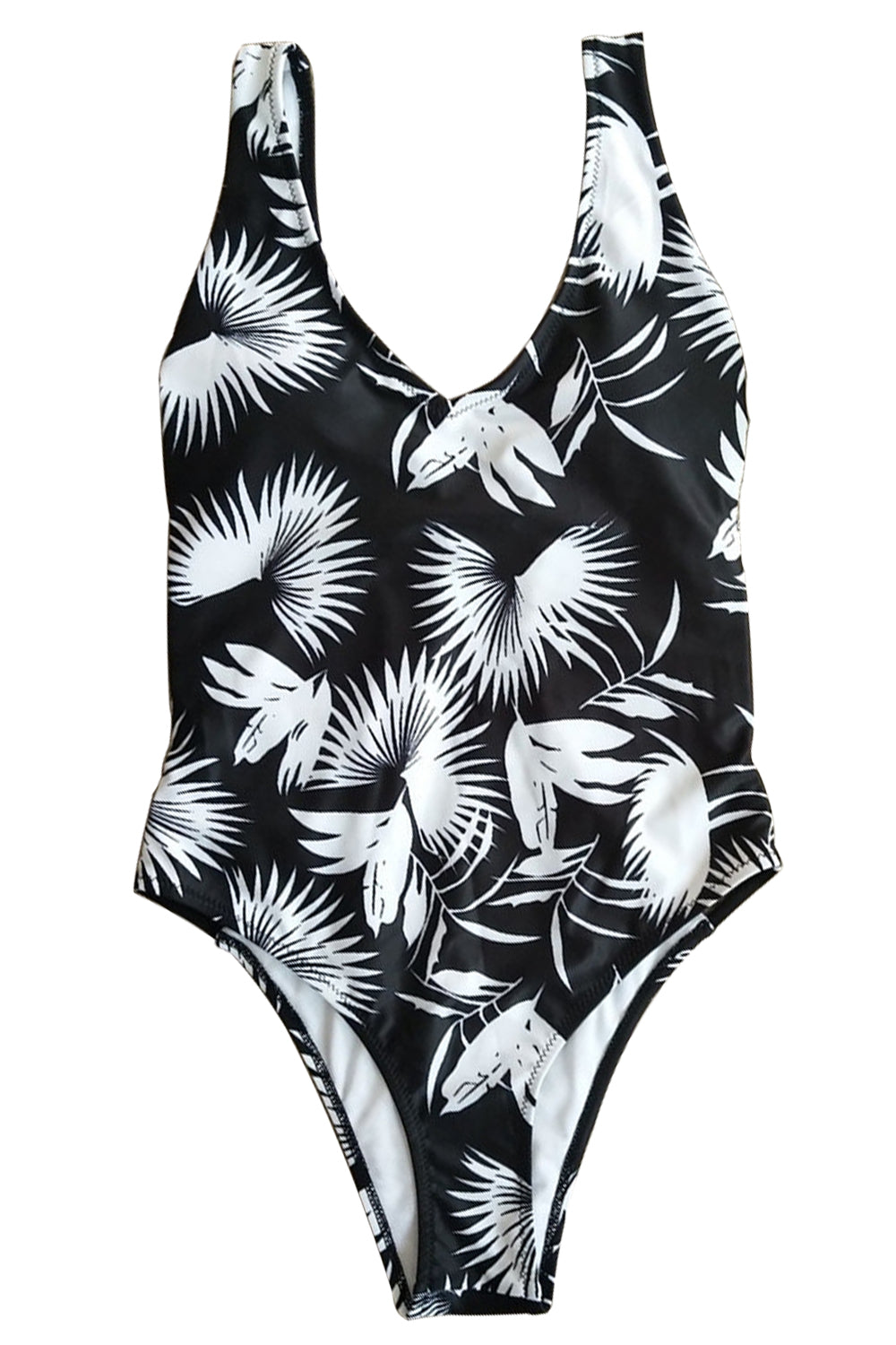 Iyasson Palm Leaves Printing One-piece Swimsuit