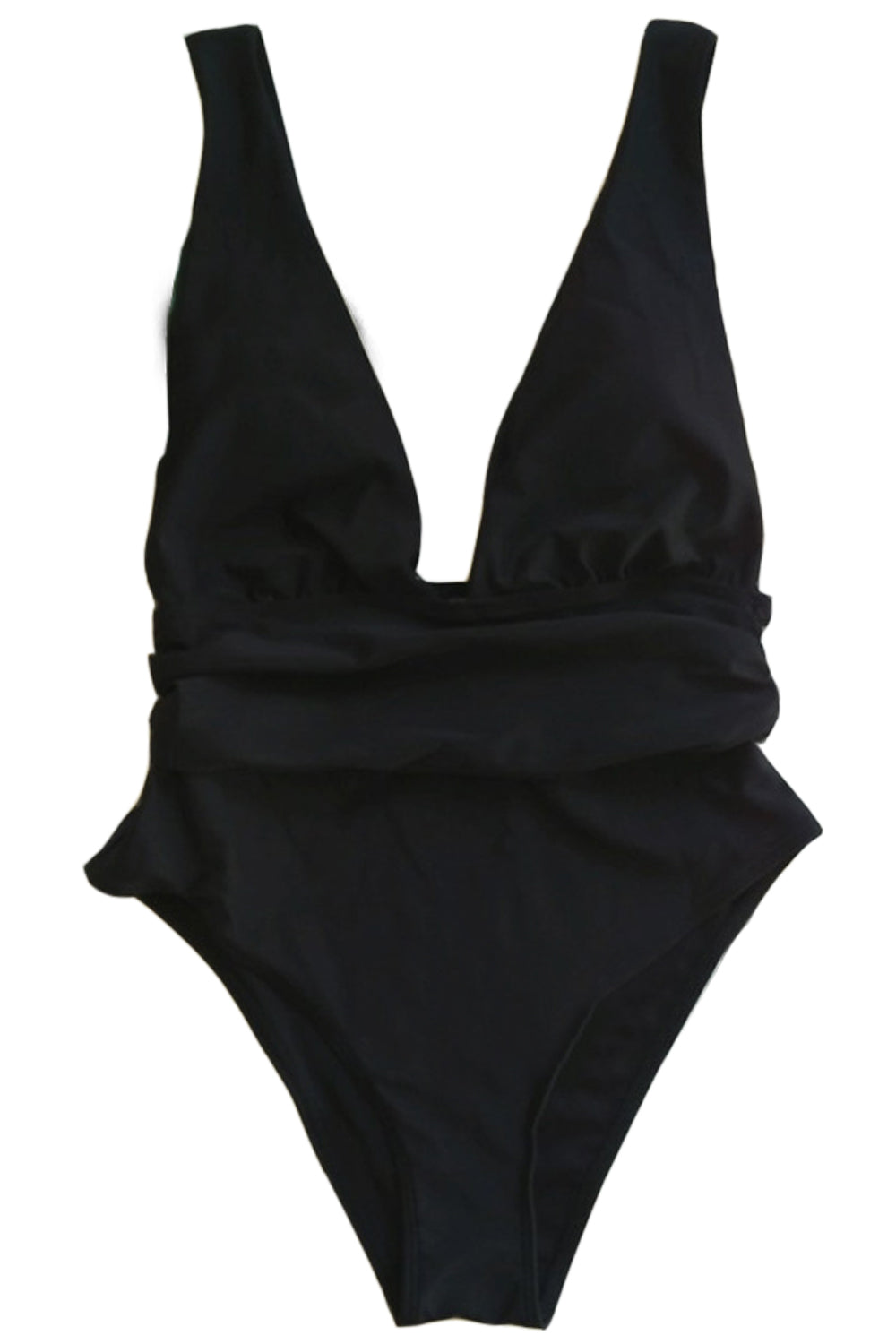 Iyasson Solid Color Deep V-neck One-piece Swimsuit