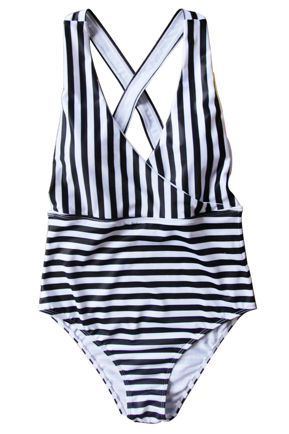 Iyasson Stripe Printing Cross Design One-piece Swimsuit