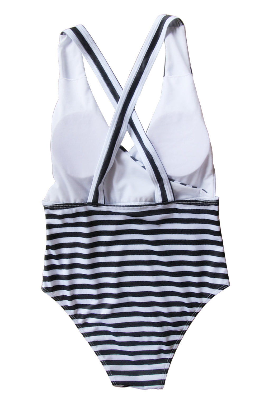Iyasson Stripe Printing Cross Design One-piece Swimsuit